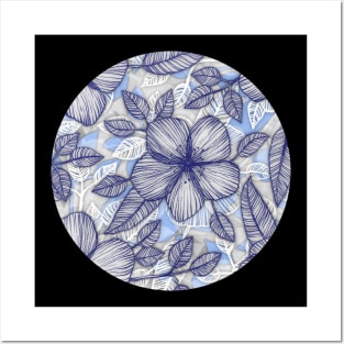 Indigo Summer - a hand drawn floral pattern Posters and Art